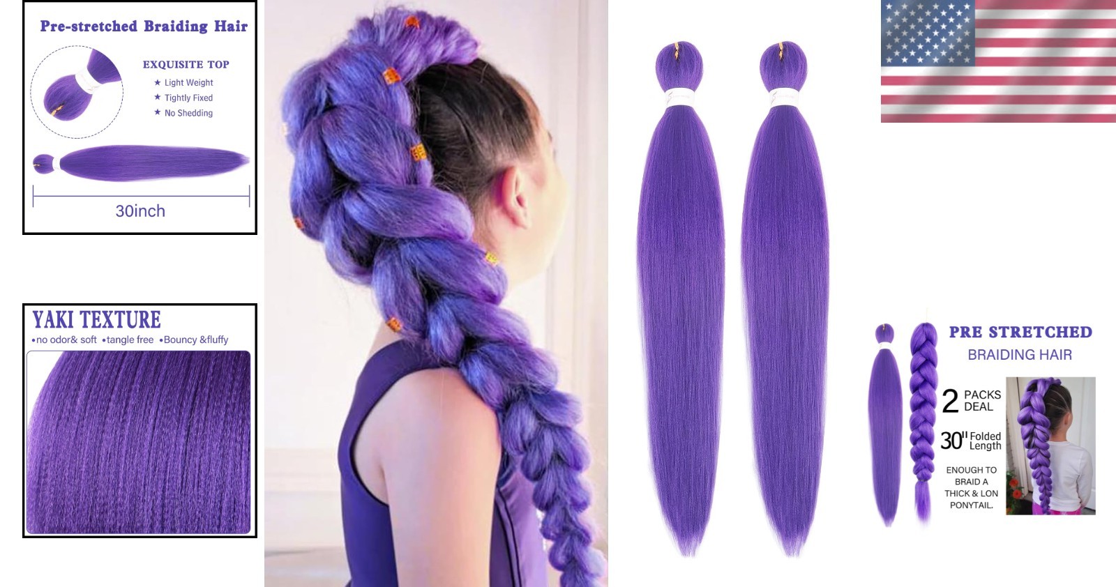 Flame-Retardant 30 Inch Purple Braiding Hair – Tangle Free & Easy to Install