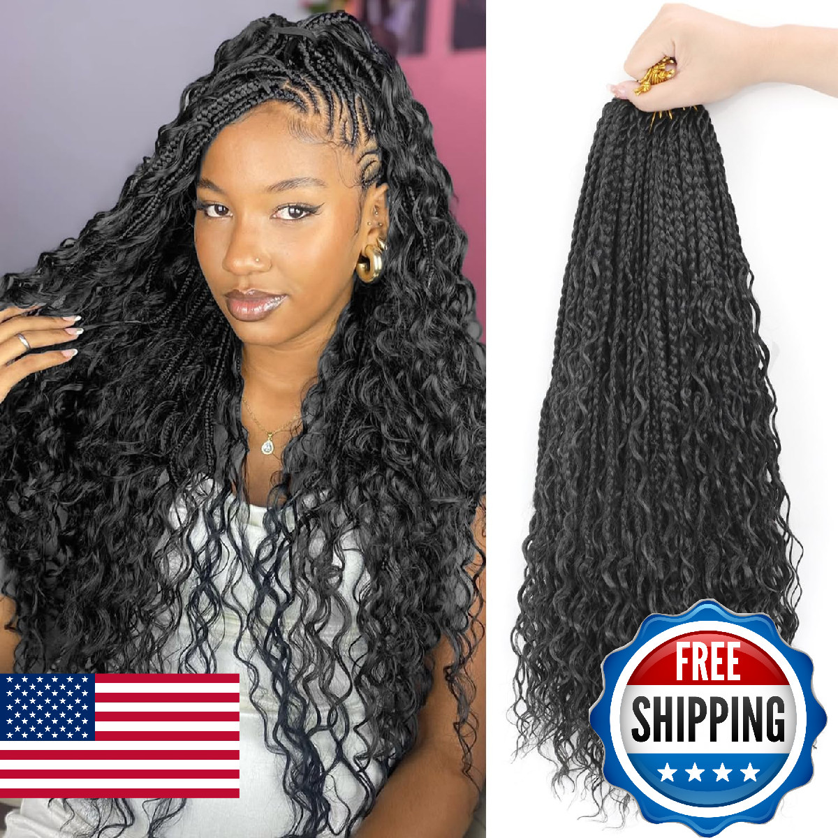 Boho Crochet Braids Human Hair 14 Inch Pre looped Goddess Box Crochet Hair with