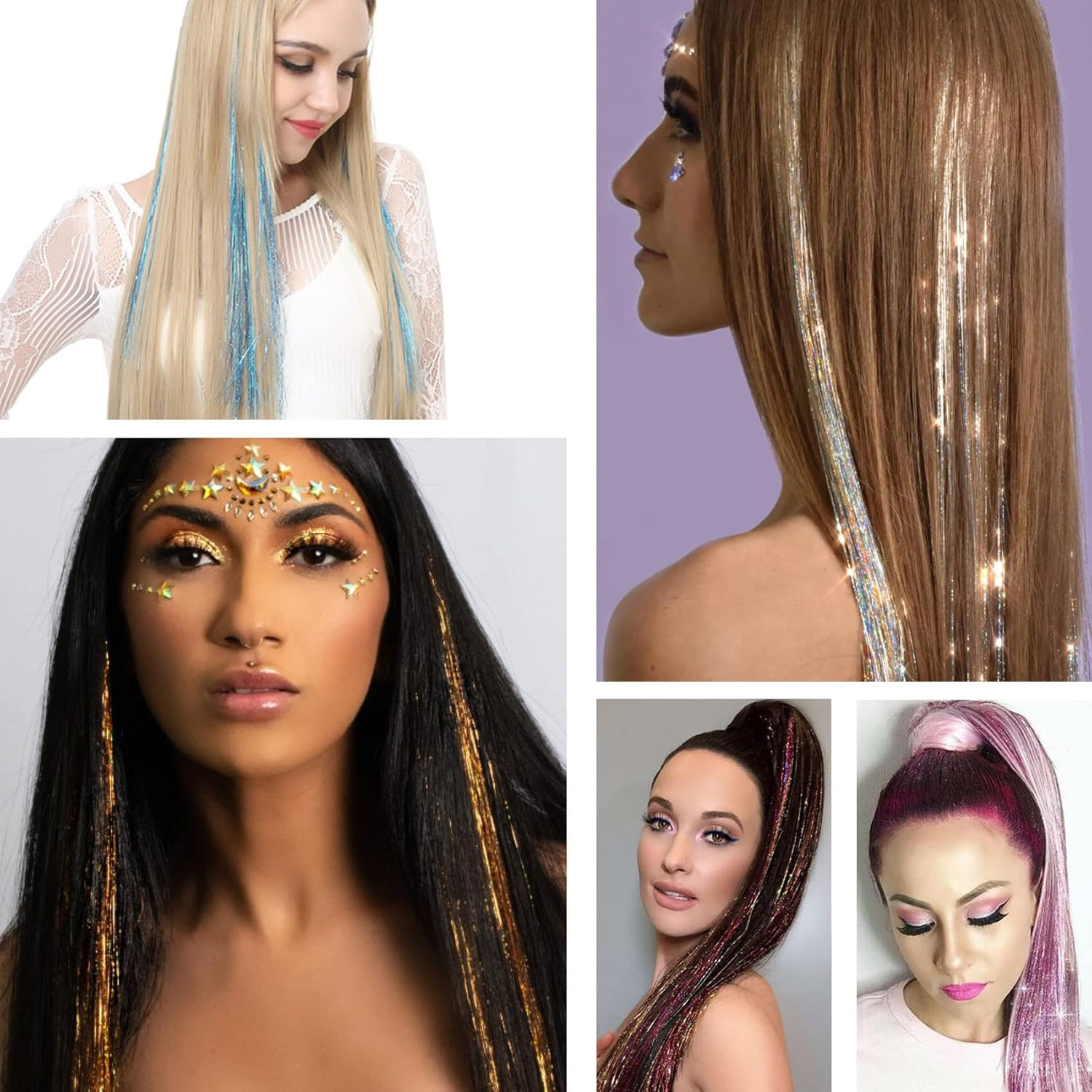 Hair Tinsel Kit (48 Inch,14 Colors, 3500 Strands), Tinsel Hair Extensions with T