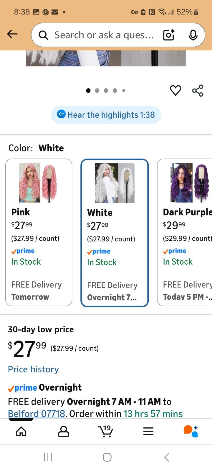 White Halloween Wig, 26 Inches. Never Worn.