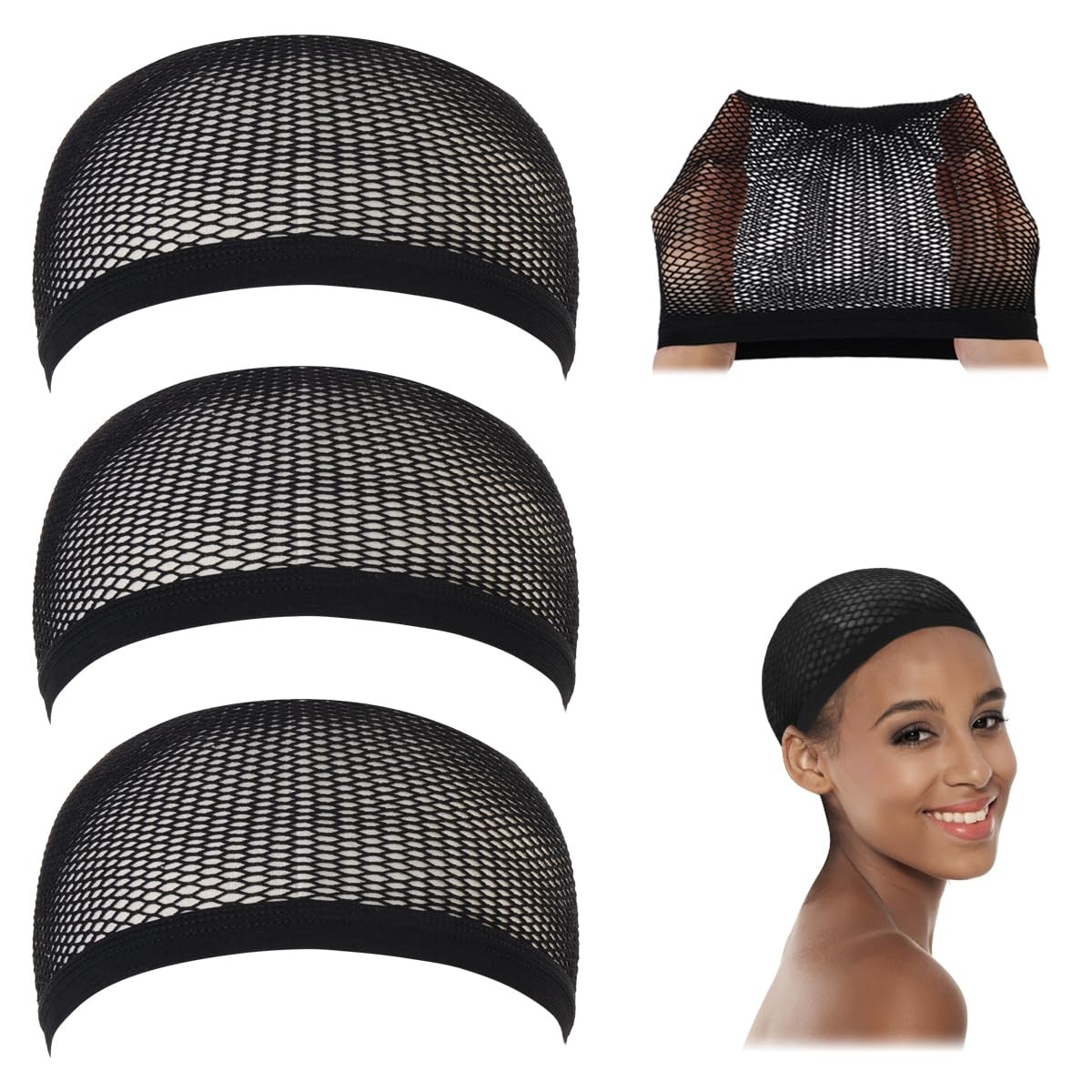 Dreamlover 3 Pack Black Mesh Wig Caps, Stretch 3 Count (Pack of 1),