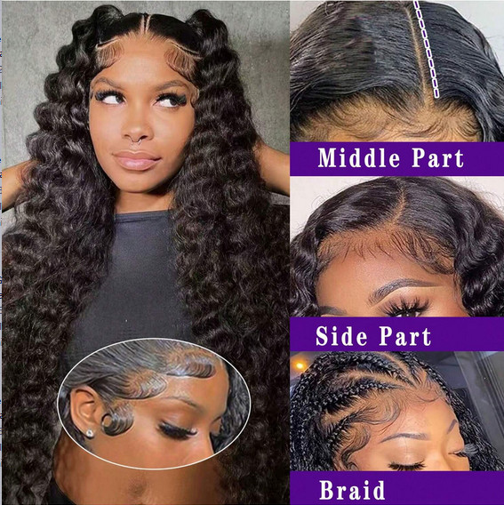 5×5 Natural Color 200% Density Deep Wave Transparent Lace Wigs