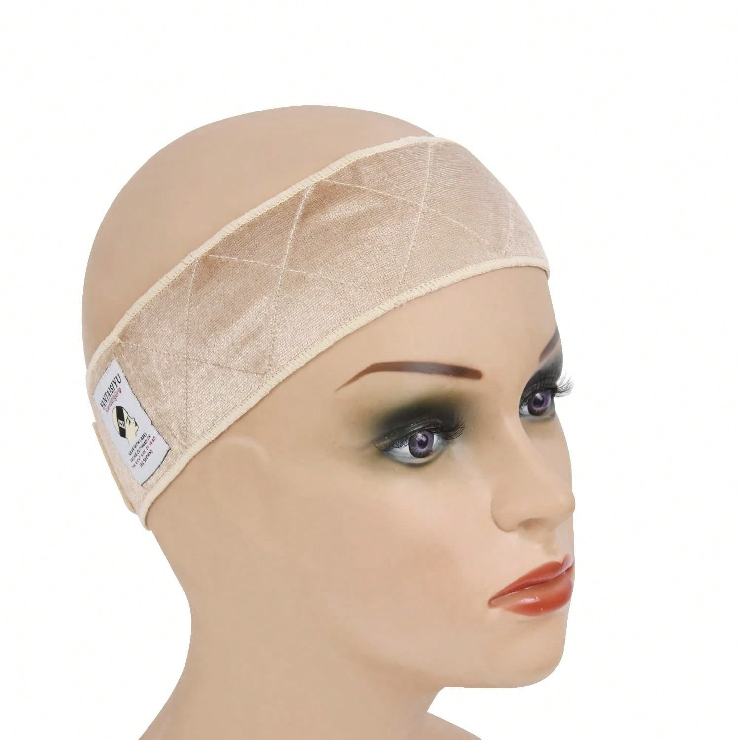 Beige Velvet Wig Grip Headband No Slip Adjustable Fastener Band For Wigs Hats