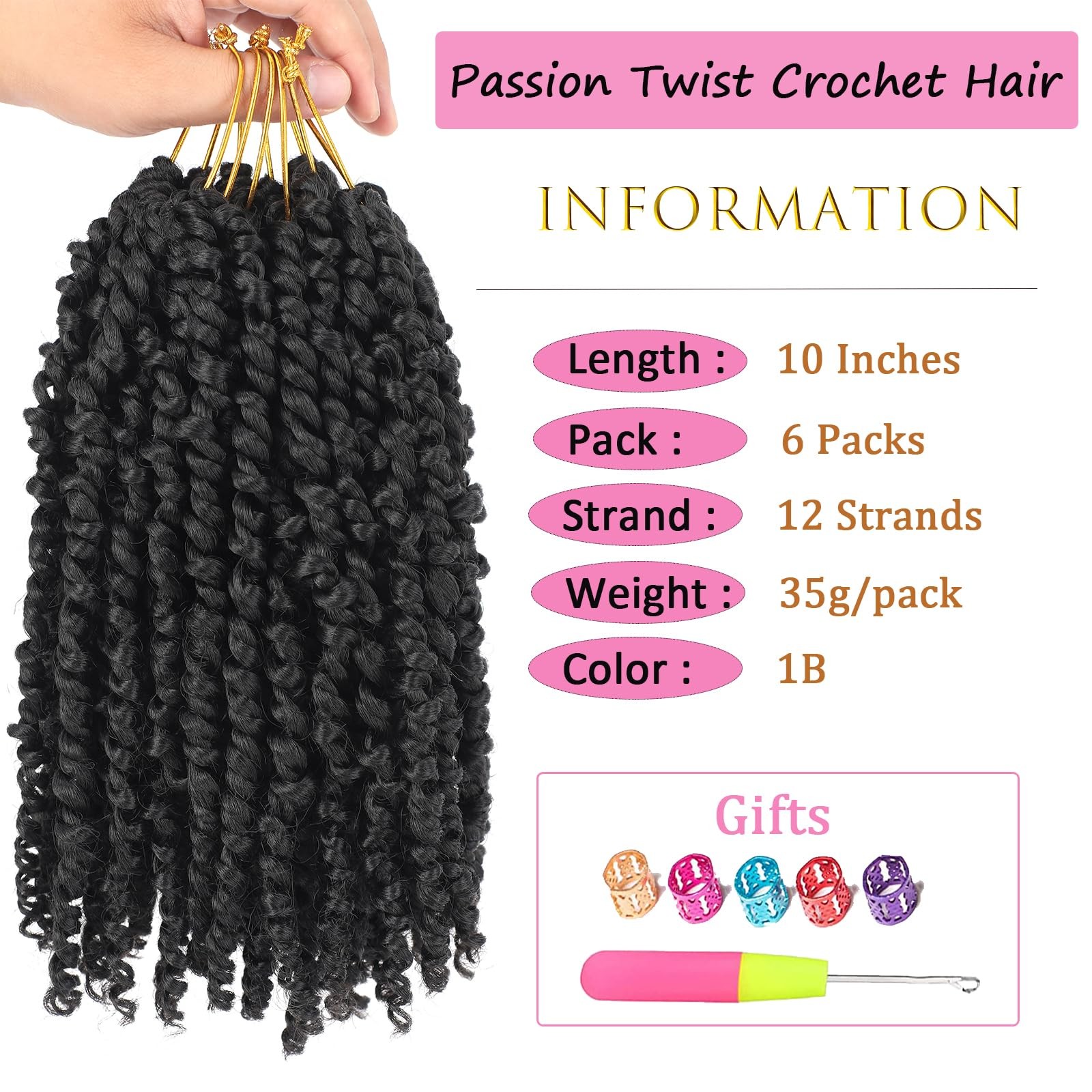 Zoewan Passion Twist Crochet Hair 10 Inch 6 Packs Pre-Twisted, Pre-Looped, Wa…