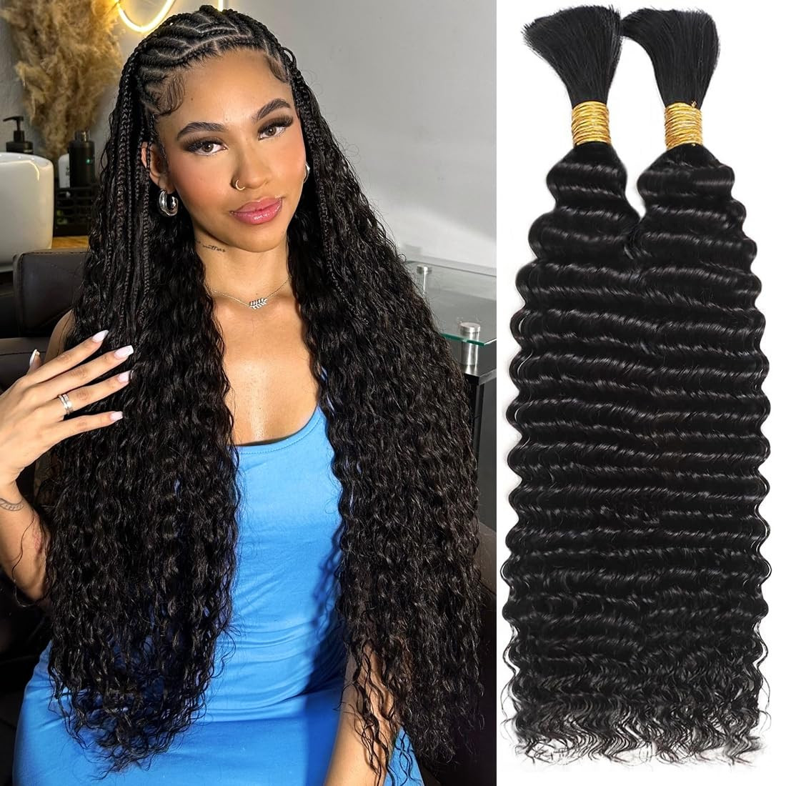 Human Braiding Hair for Boho Braids 18 Inch 110G Deep Wave Bulk Human Hair for B