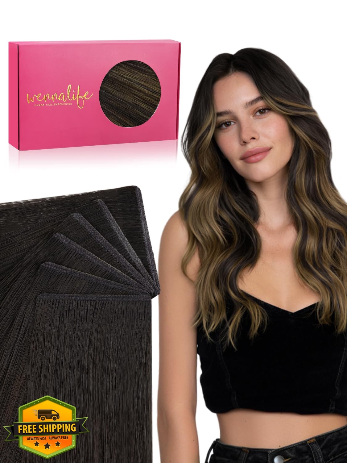 Wennalife Balayage Tape Hair Extensions 22″ 50g #2/6/2 Brown