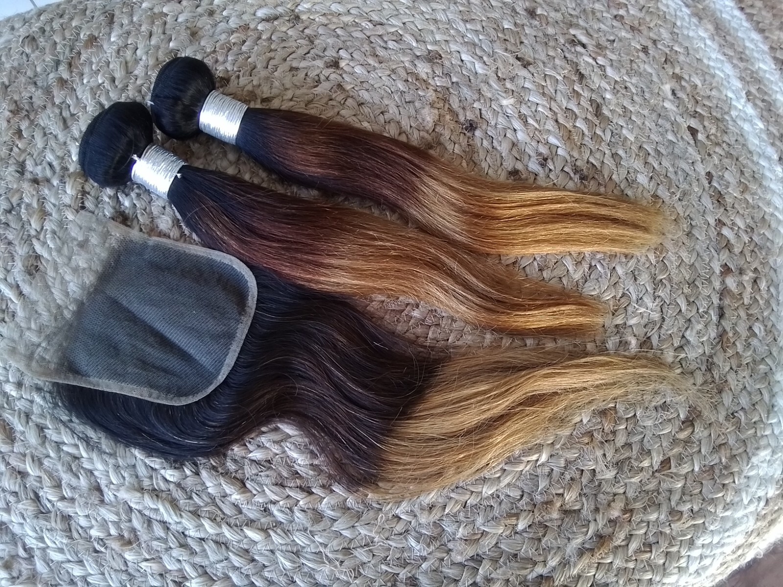 12A BRAZILIAN 3TONE OMBRE ROOT 1b/4/27# 14+14&14 CLOSURE 4×4 SILKY STRAIGHT 250g