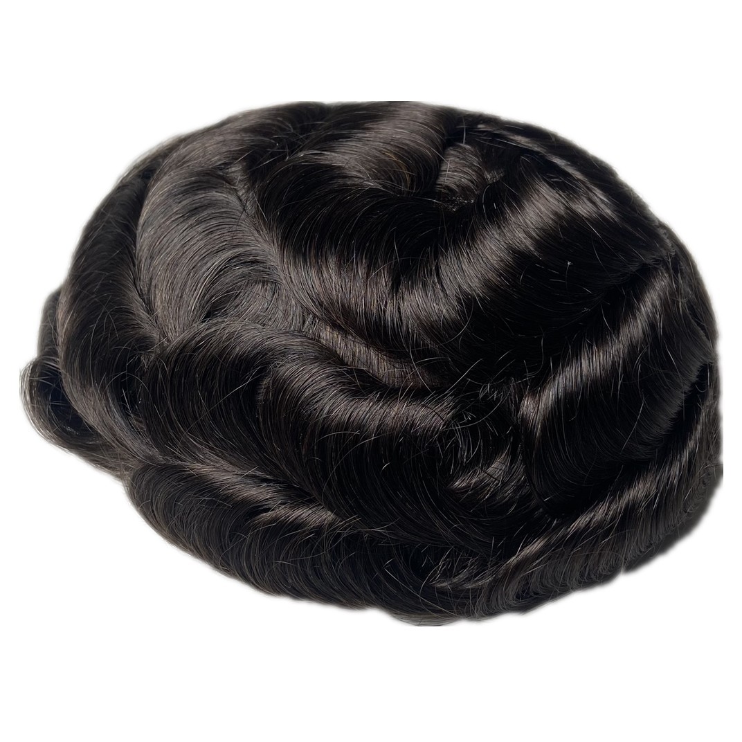 Natural Hairline Mens Hair Replacement System French Lace Toupee Hairpieces #1B