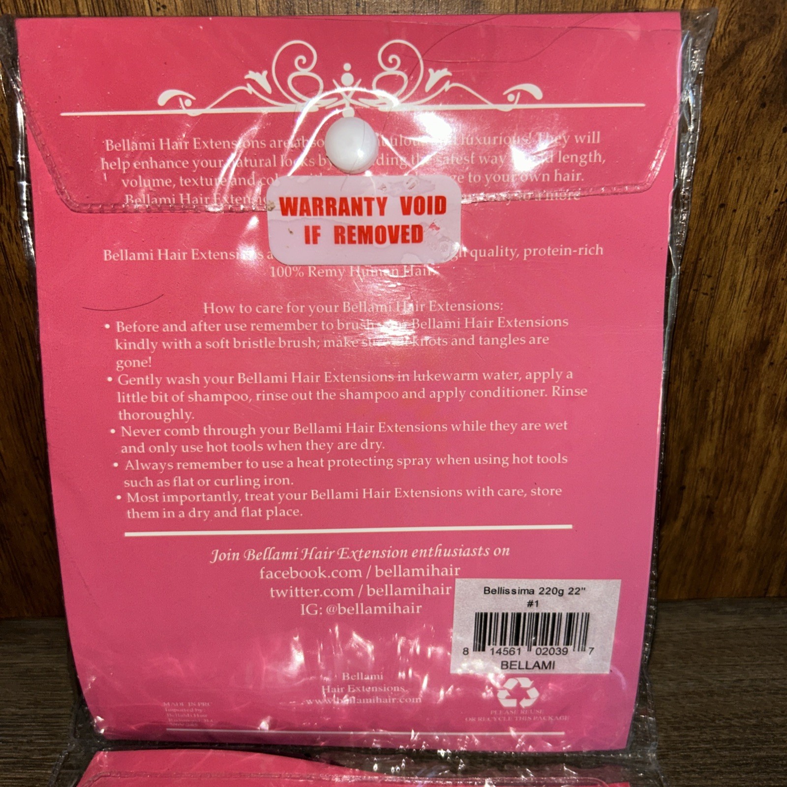 Sealed Bellami BELLISSIMA 220G 22” #1 Jet Black CLIP-IN HAIR EXTENSIONS
