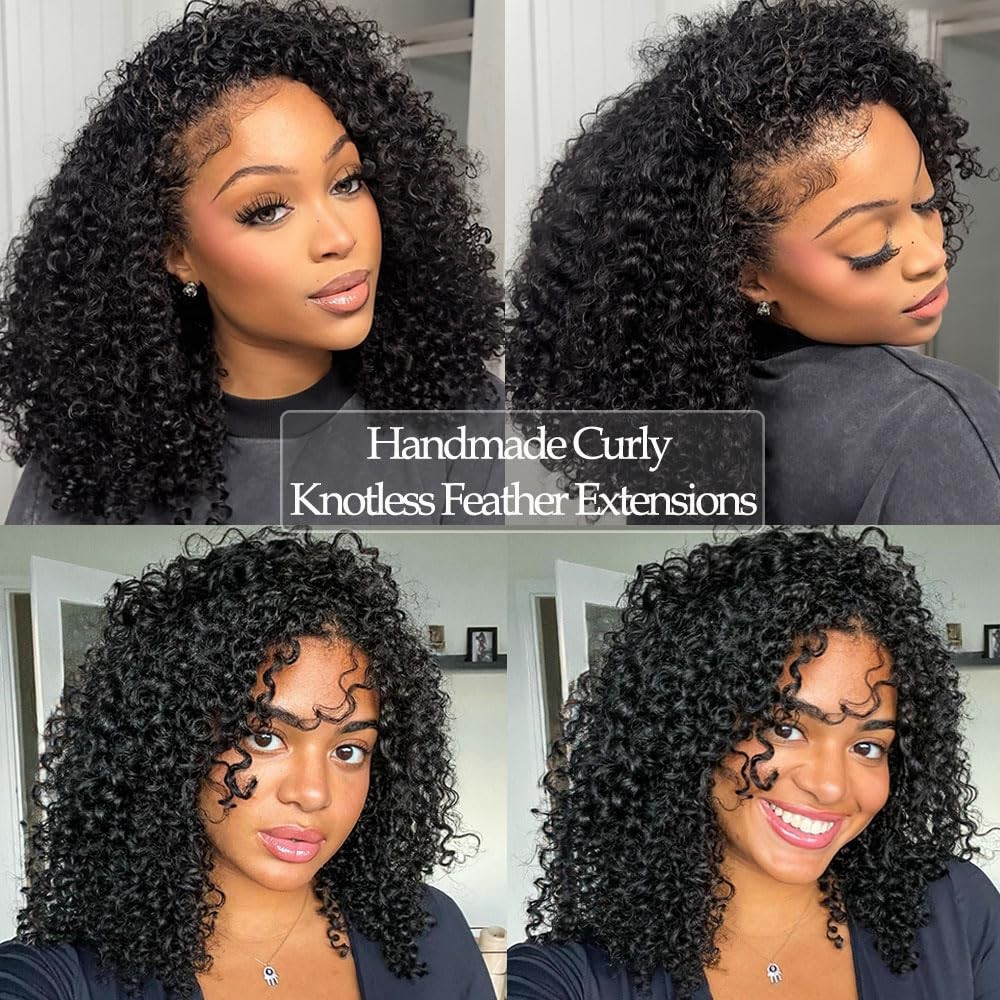 Curly Pre-Separated Feather Crochet Hair Extensions Reusable Knotless Real Hu…