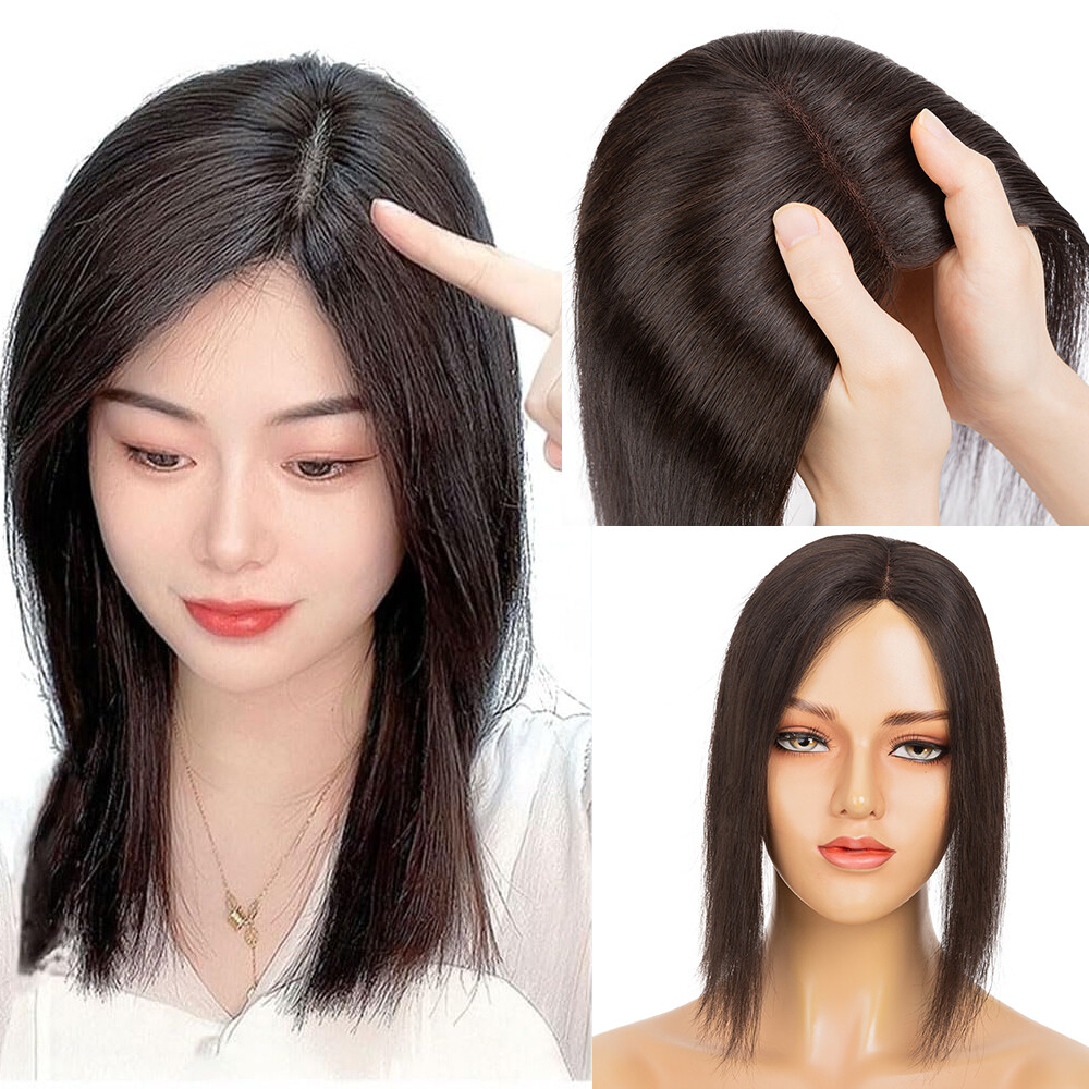 Side Part Remy Human Hair Topper Lace Base Hand-Tied For Hair lossing Thinning