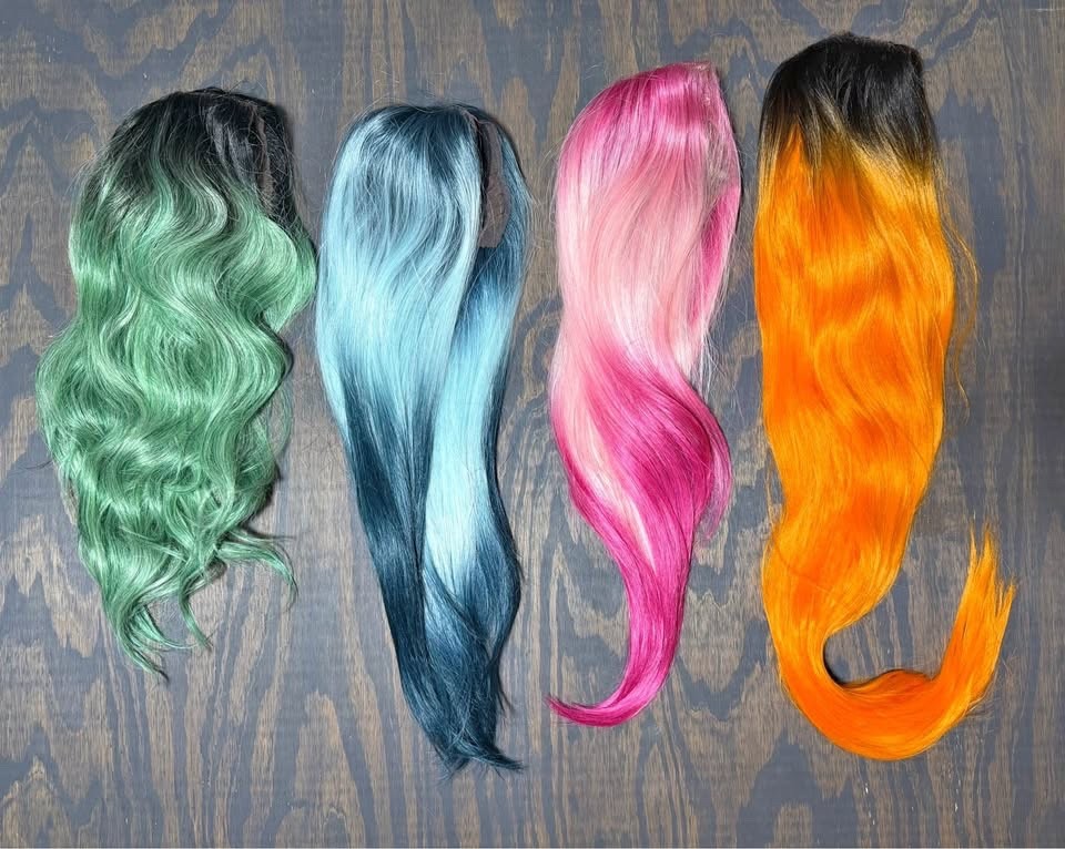 Lot of 4 Rainbow Ombre Lace Front Wig Wavy Club Dancer Costume drag