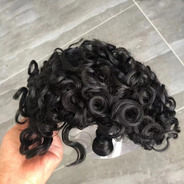 20mm Natural Curly Hair Toupee for Men Super Thin Durable Mono &PU Base 6×8 Inch