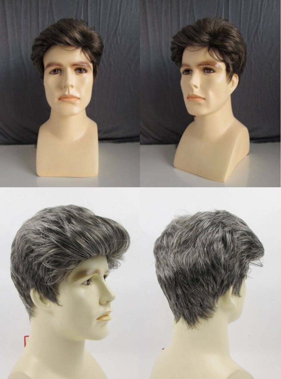 MENS MALE SHORT STRAIGHT WAVY HAIR WIG TAPERED BRUSHED BACK JOHNNY POMPADOUR