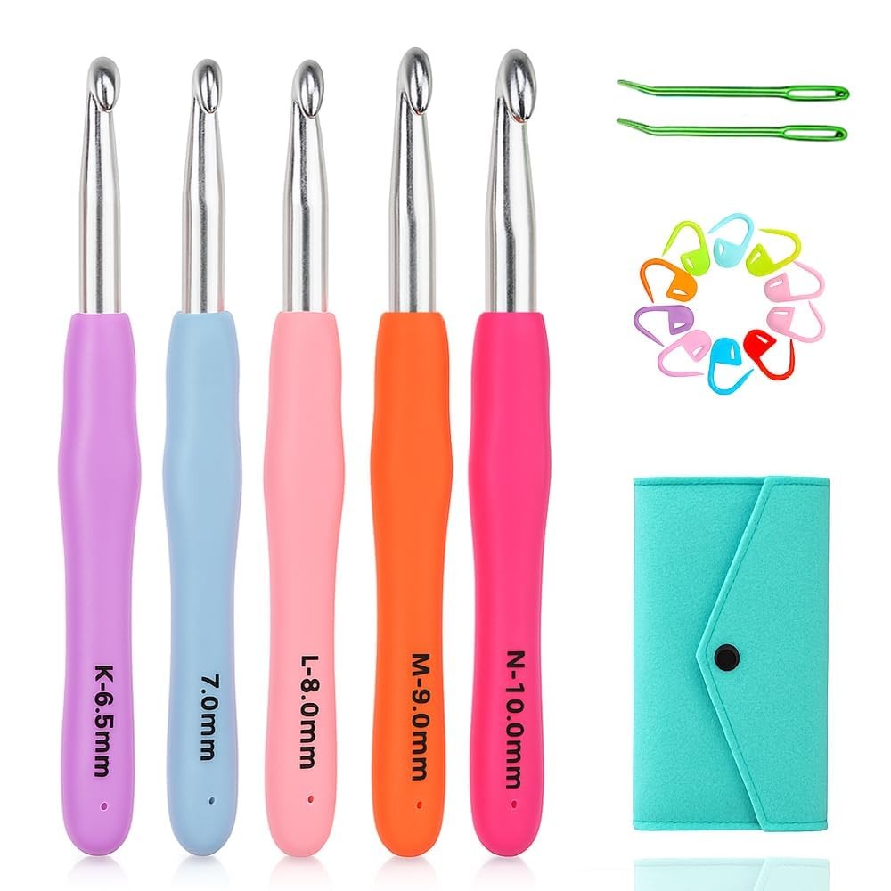 Yarniss Large Ergonomic Crochet Hooks Set 5 Size(6.5~10.0mm), MultiColor5