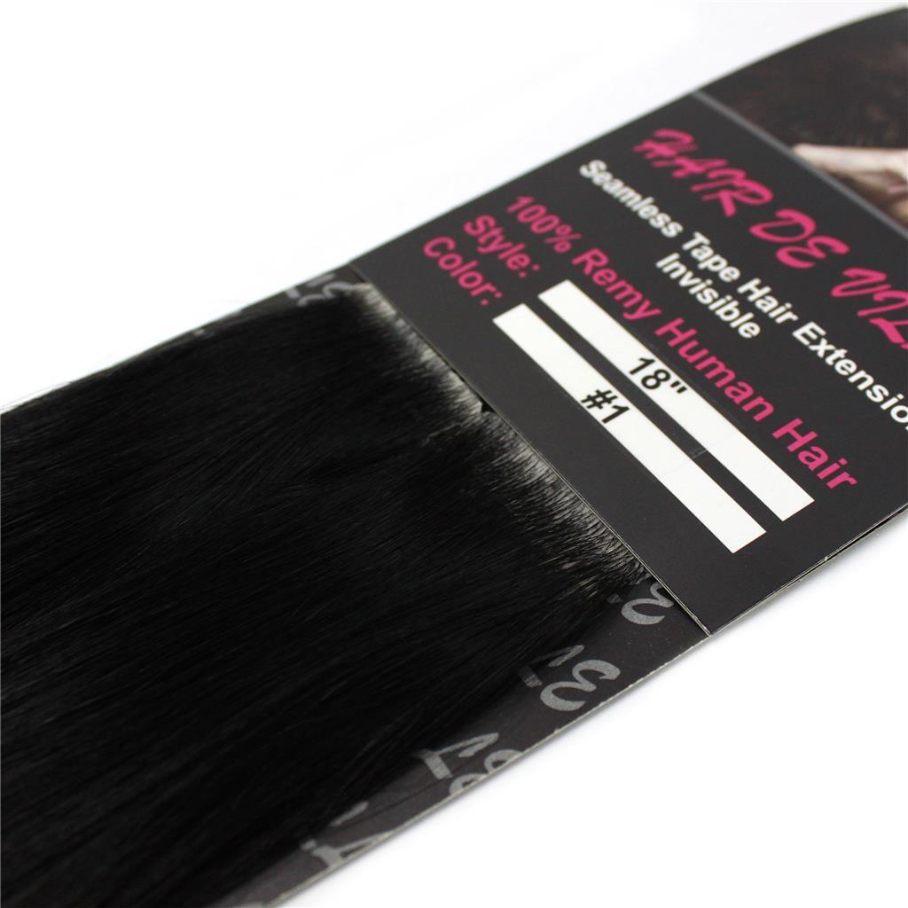 Tape In PU Machine Injected Invisible Seamless Remy Human Hair Extensions Black