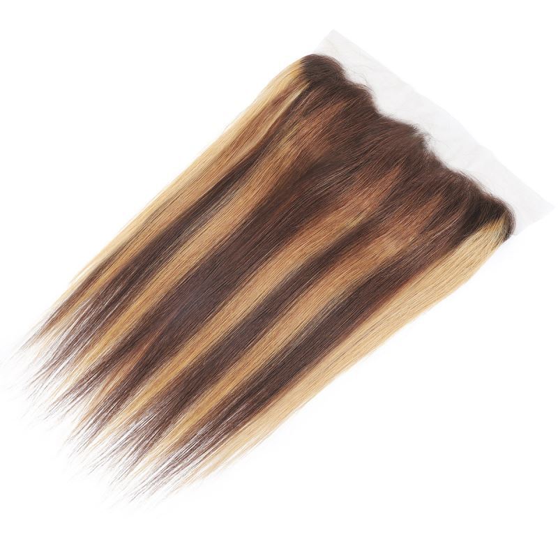 13*4 Lace Frontal Free Part P4/27 Brazilian 100% Human Virgin Hair Straight