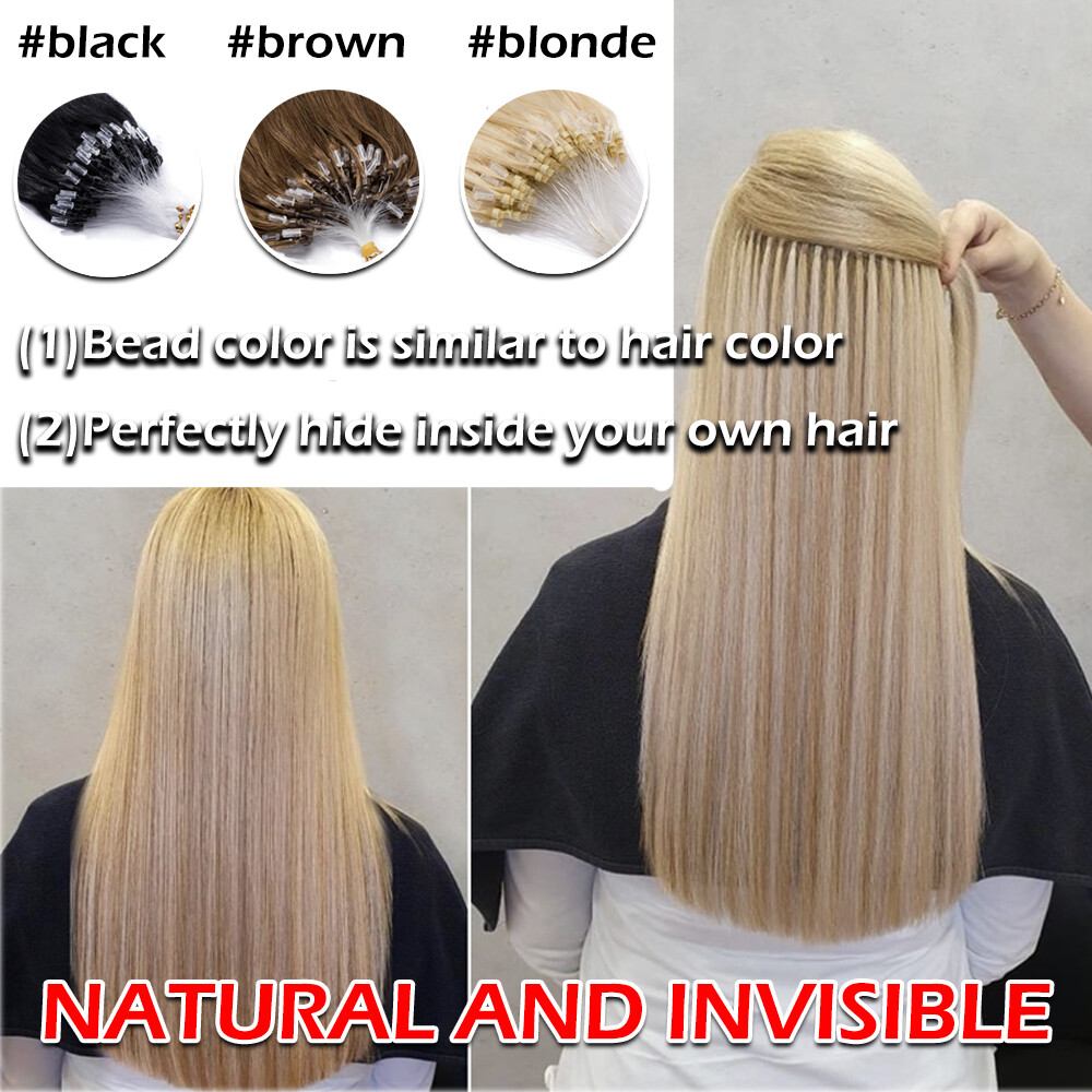 300PCS THICK Micro Loop Real Remy Human Hair Extensions Nano Ring Bead Full Head