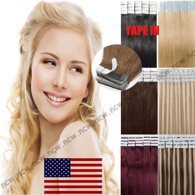 7A Tape In 60Pcs 150g 16″-22″ Skin Weft Remy Human Hair Extensions US STOCK B765