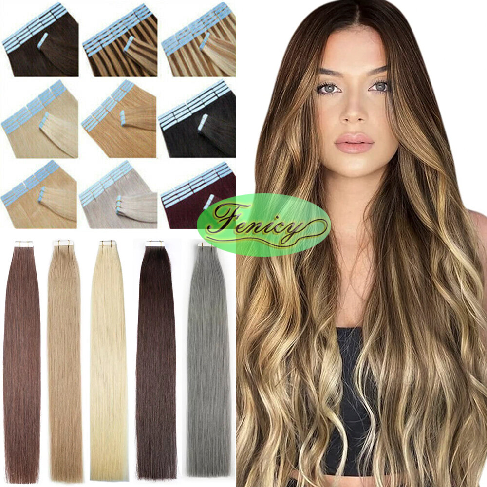 Tape-in Human Hair Extensions Skin Wefts Thick Remy Russian Hair Highlight Ombre