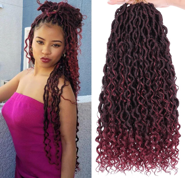 COOKOO Bohemian River Faux Locs Synthetic Braids Hair 18 Inch 8 Packs Burgundy
