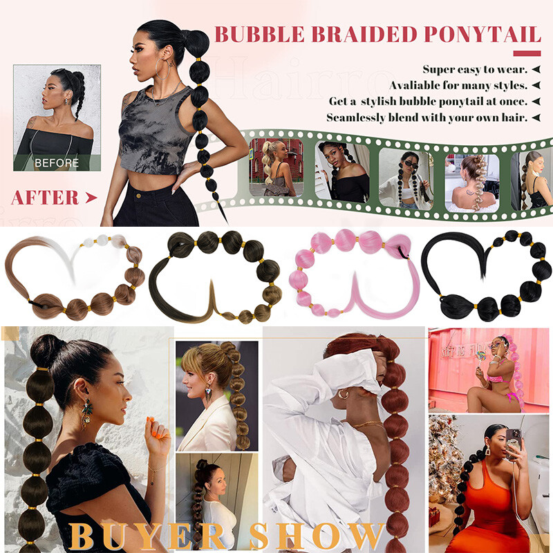 Women Long & Thick Bubble Braiding Hair Extension Pony Tail Wrap Around Ponytail