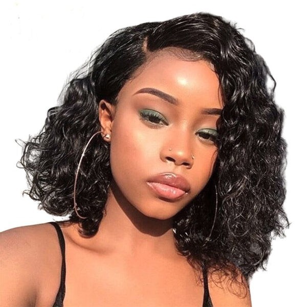 Sunature Human Hair Wigs 13X4 Full Lace Jerry Curl Black 150% 180% 8-14 inches