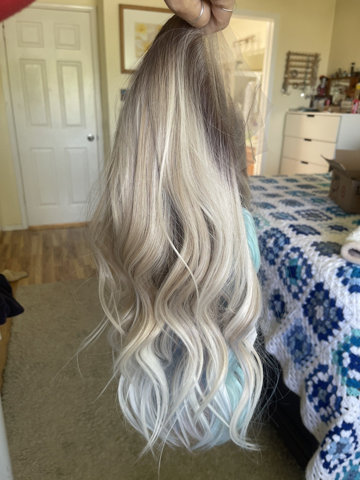 Blond with Mermaid Rainbow Colors Underneath Wig 20 Inches Long