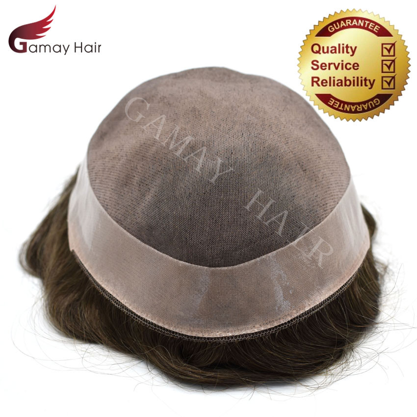 Mens Toupee 100% Human Hair piece Fine Mono Durable Natural Wig for Men D7-3
