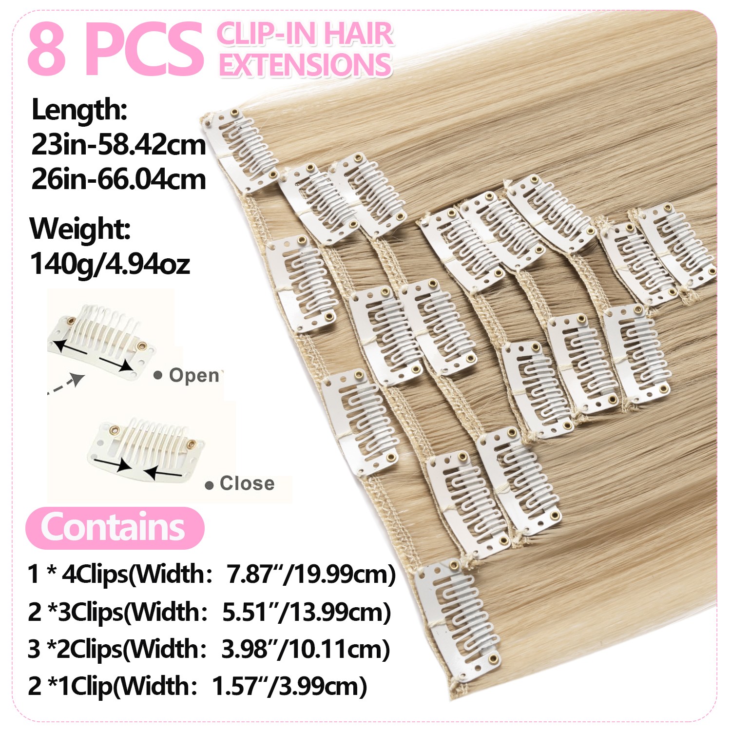 8PCS 18CLIPS THICK 100% Real Natural Clip in AS Human Hair Extensions Full Head