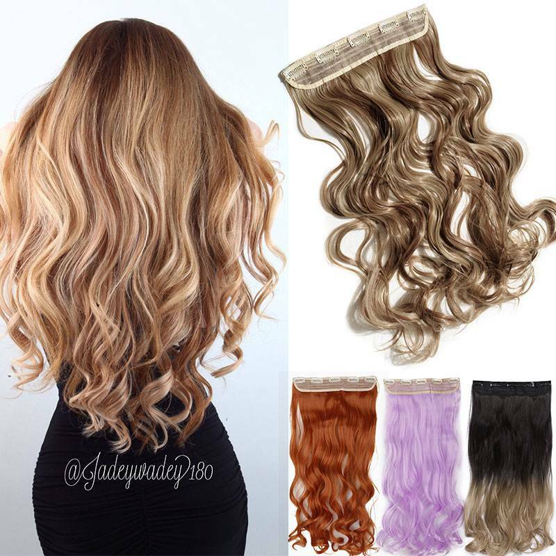 Real Long Curly Clip In One Piece 100% As Human Hair Extension Thick Wavy Remy X