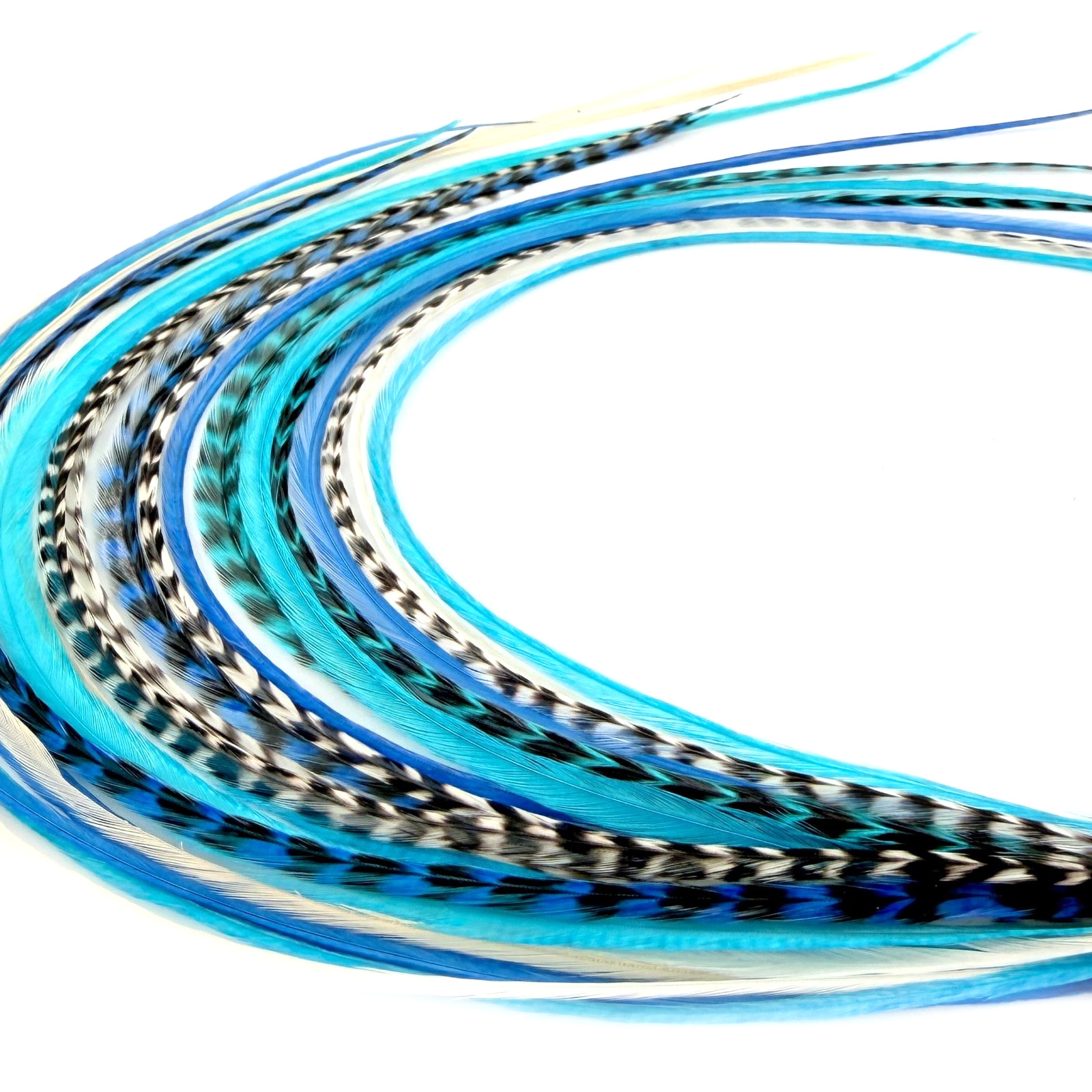 Feather Hair Extensions 21 pc Real Rooster Feathers 9″-14″ length (Blues)