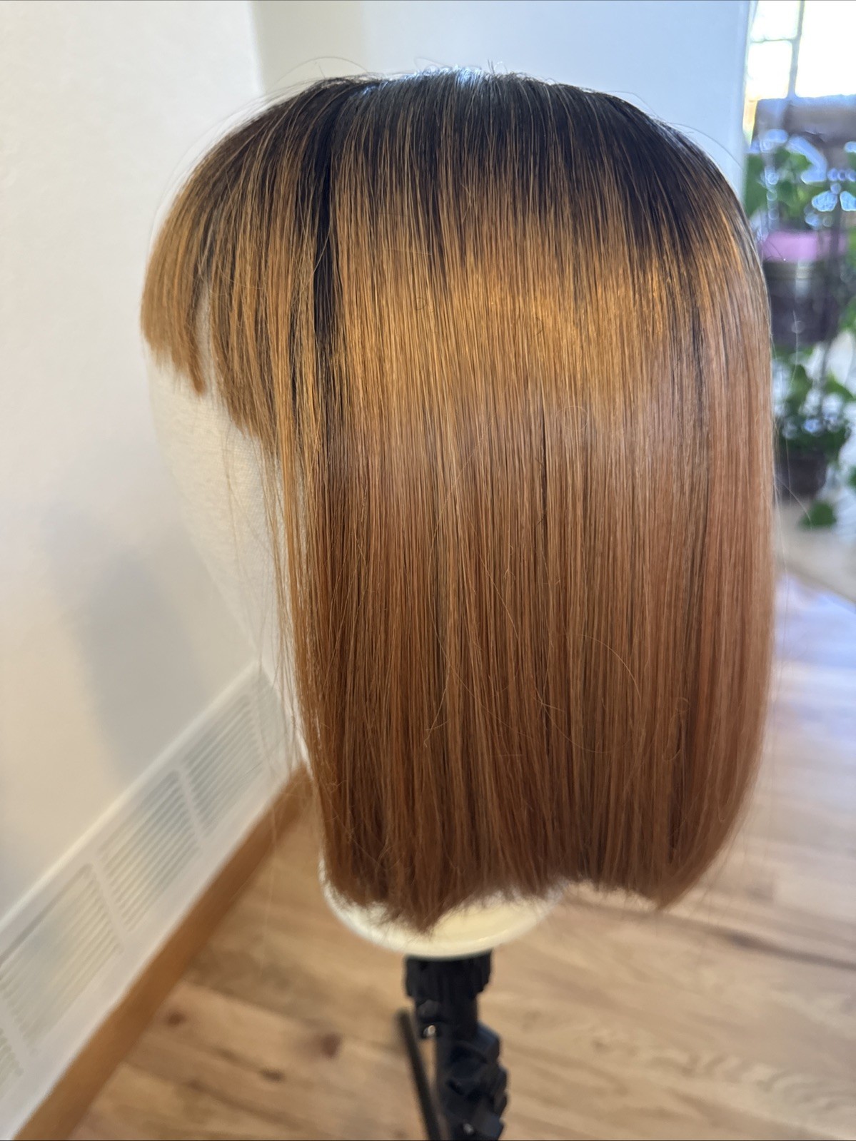 486A Human Blend R J Park Wig Chocolate Brown With Black Ombre 12”