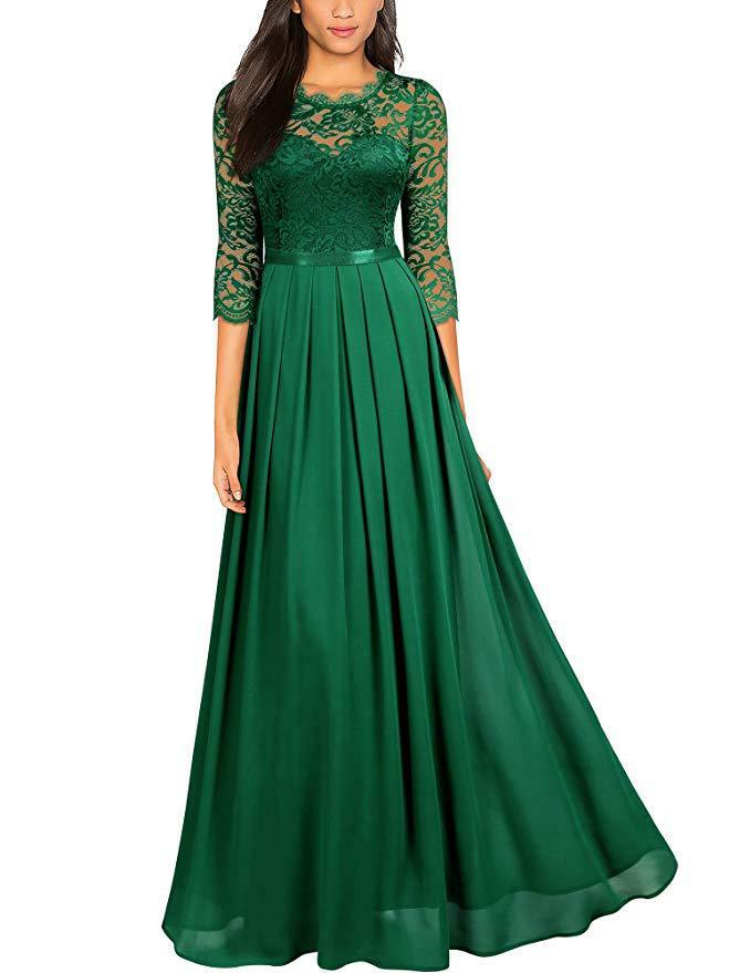 Women Formal Floral Lace Cap Sleeve Evening Party Maxi Dress Round neck Bulk Out