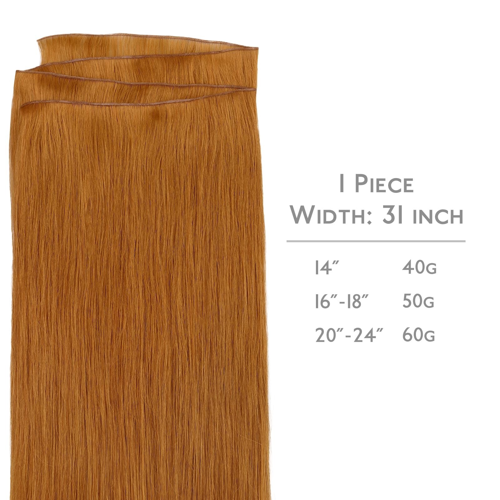 Sew in Weft Hair Extensions 50g 16″ Auburn Ginger – Natural Luxury Remy