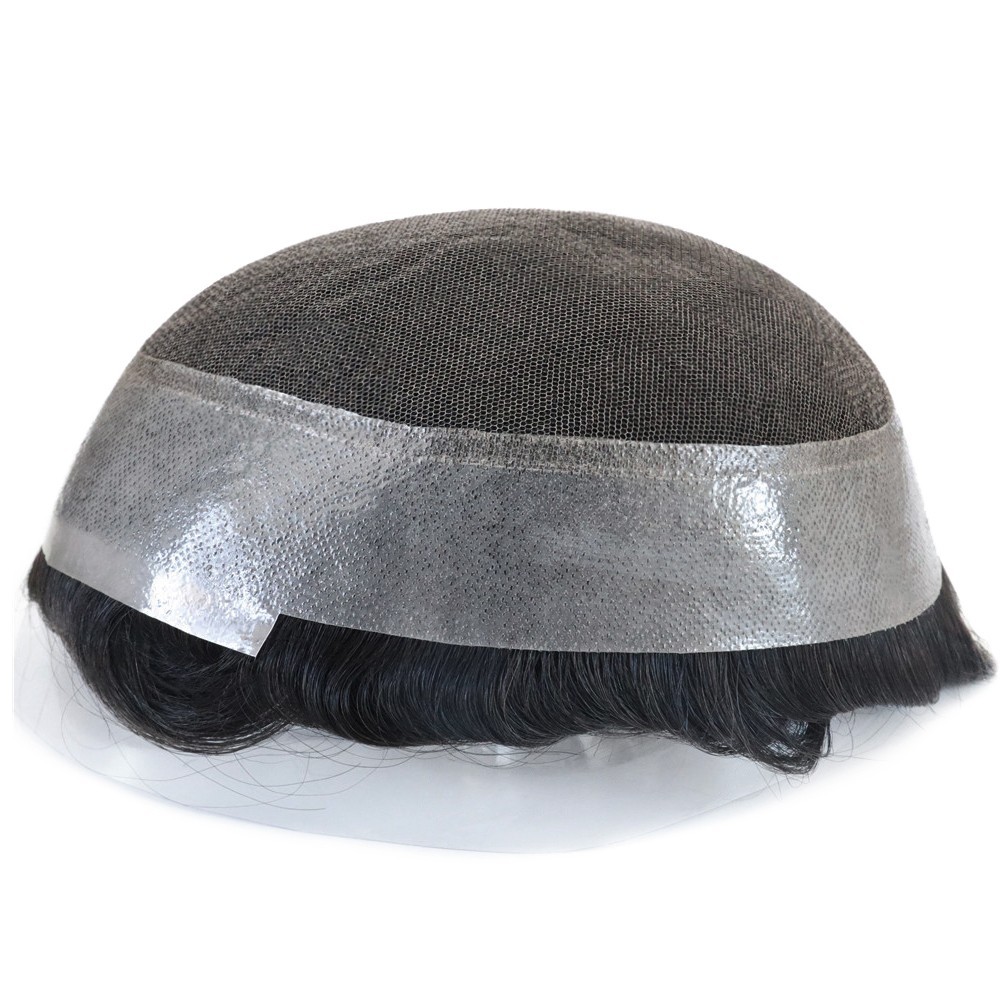 Toupee for Men Human Hair Replacement System French Lace Poly Skin Hair Pieces