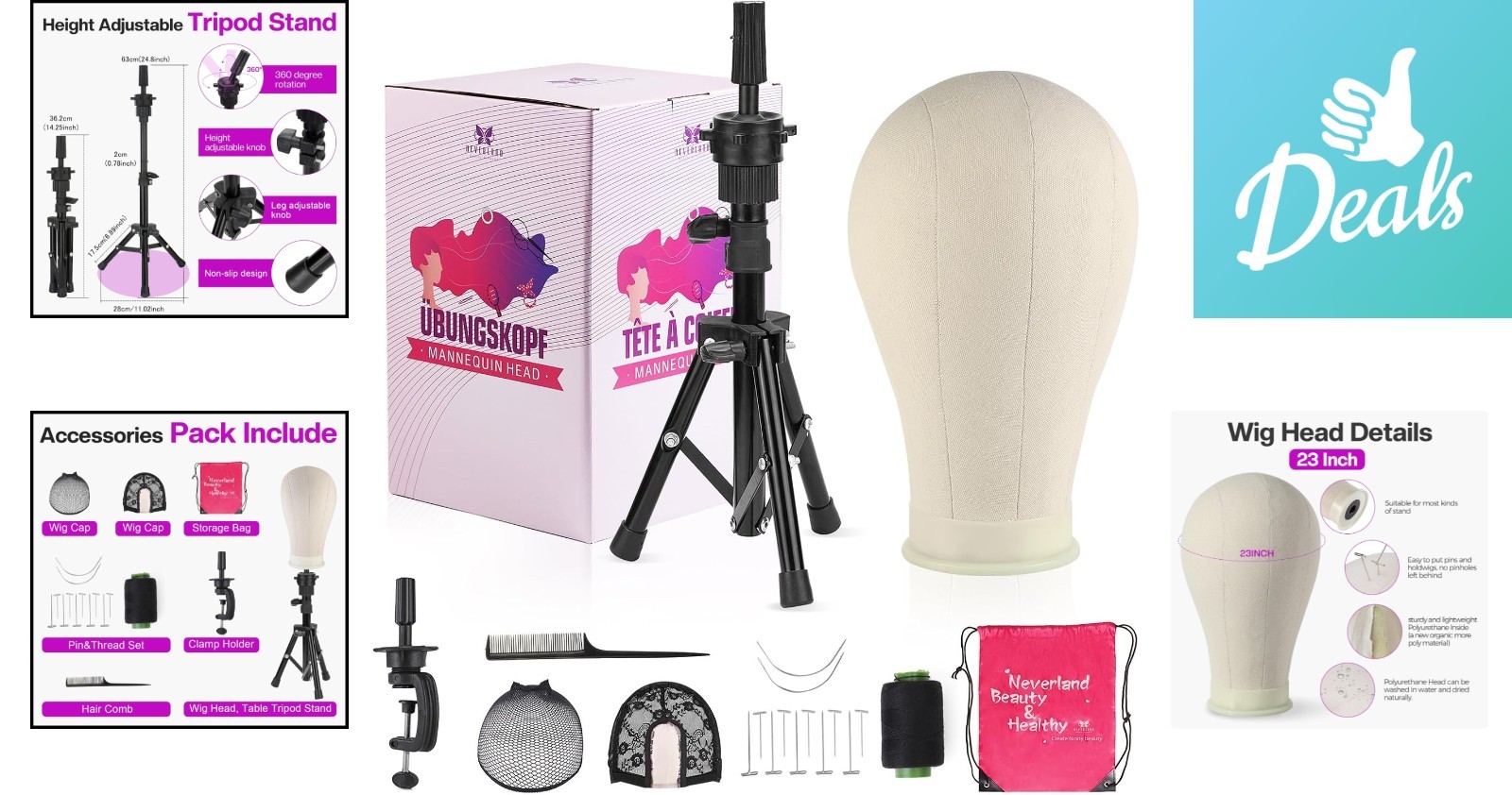 Sturdy 23-Inch Wig Stand with Canvas Head for Professional Wig Styling