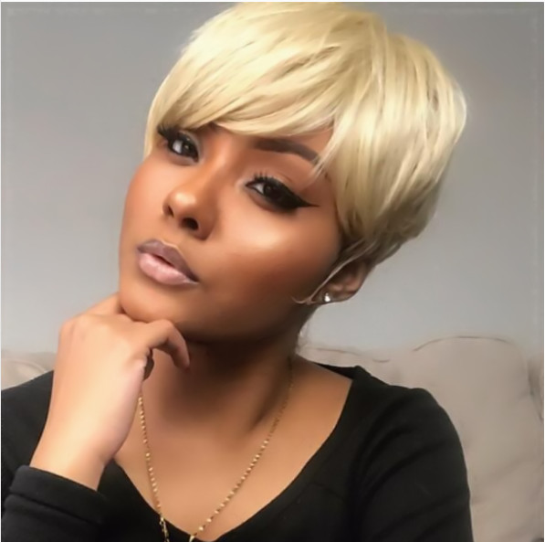 Pixie Cut Hairstyle Short 613 Honey Blonde Human Hair Wig Full Bang 150% Density