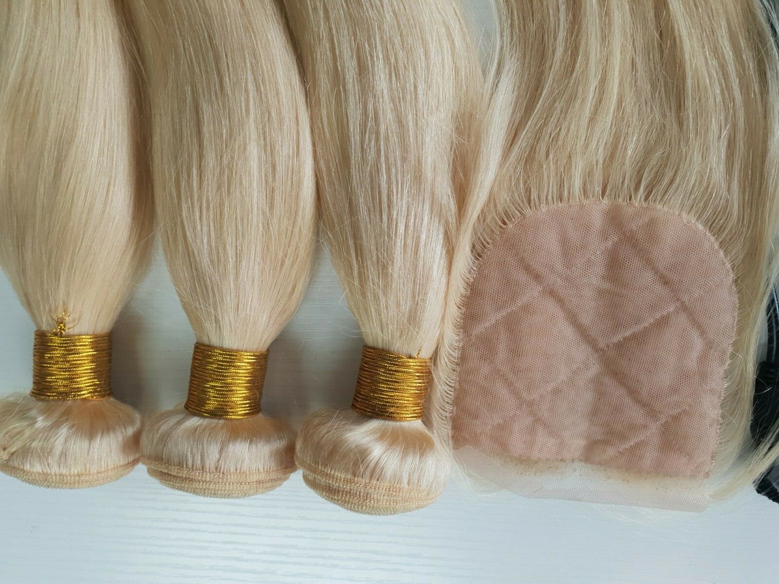 12A BRAZILIAN VIRGIN HAIR STRAIGHT BLONDE 613# 10+10+10&10INCH SILK BASE CLOSURE