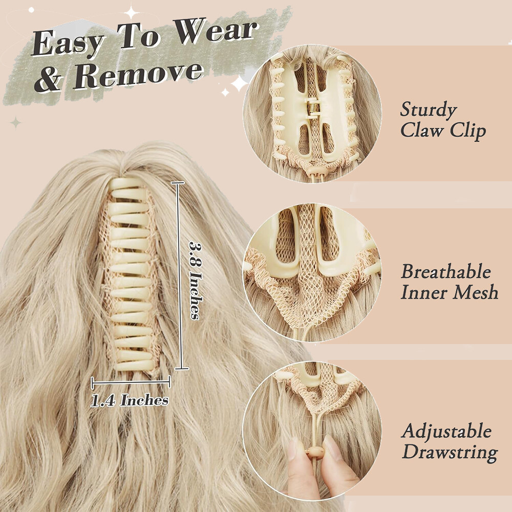 Long Thick Deep Curly Wavy Ponytails Synthetic Claw Clip-In Hair Extension Black