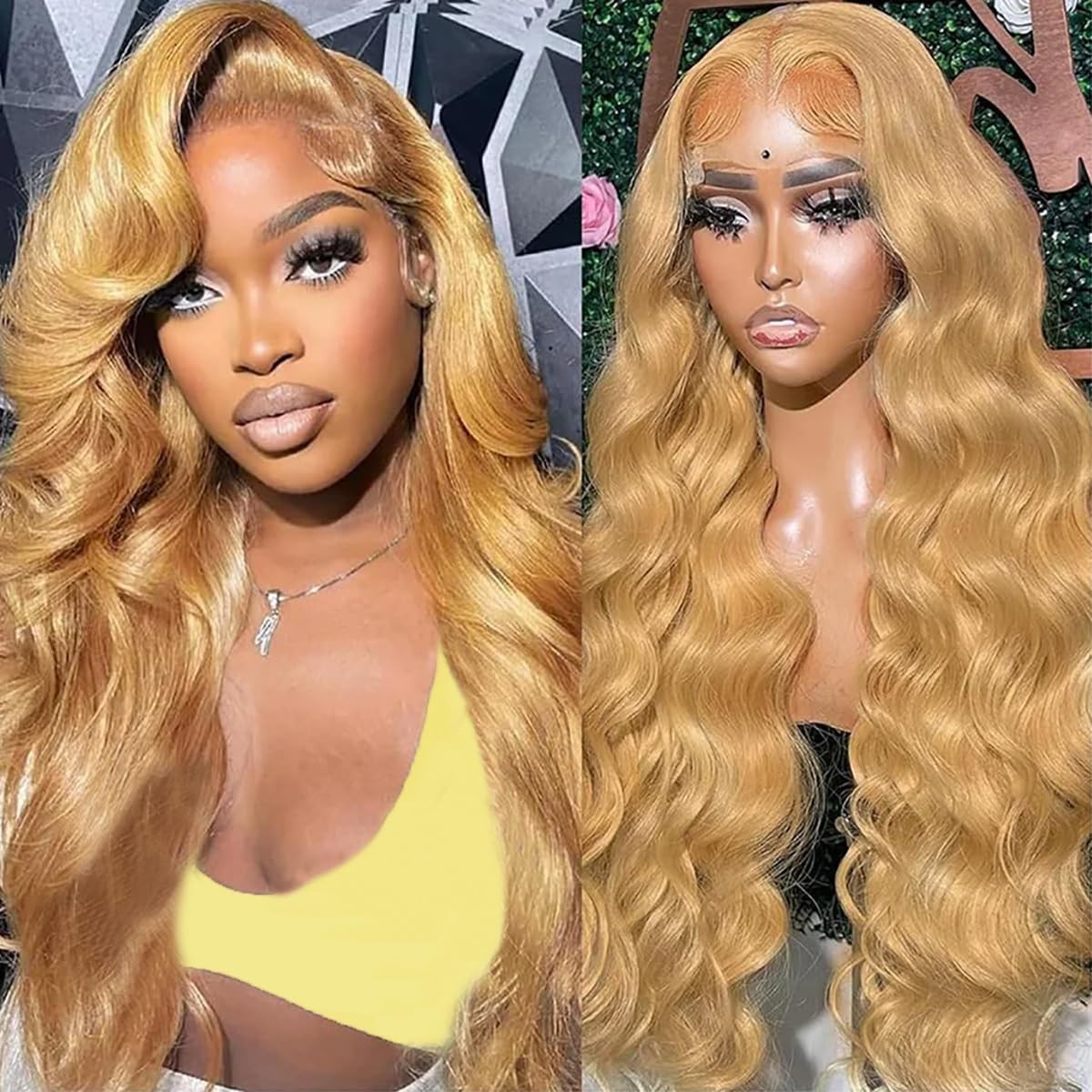 Jewhaut 32″ Wig Human Hair 13×6 HD Body Wavy Soft Lace Front 27# Honey Blonde