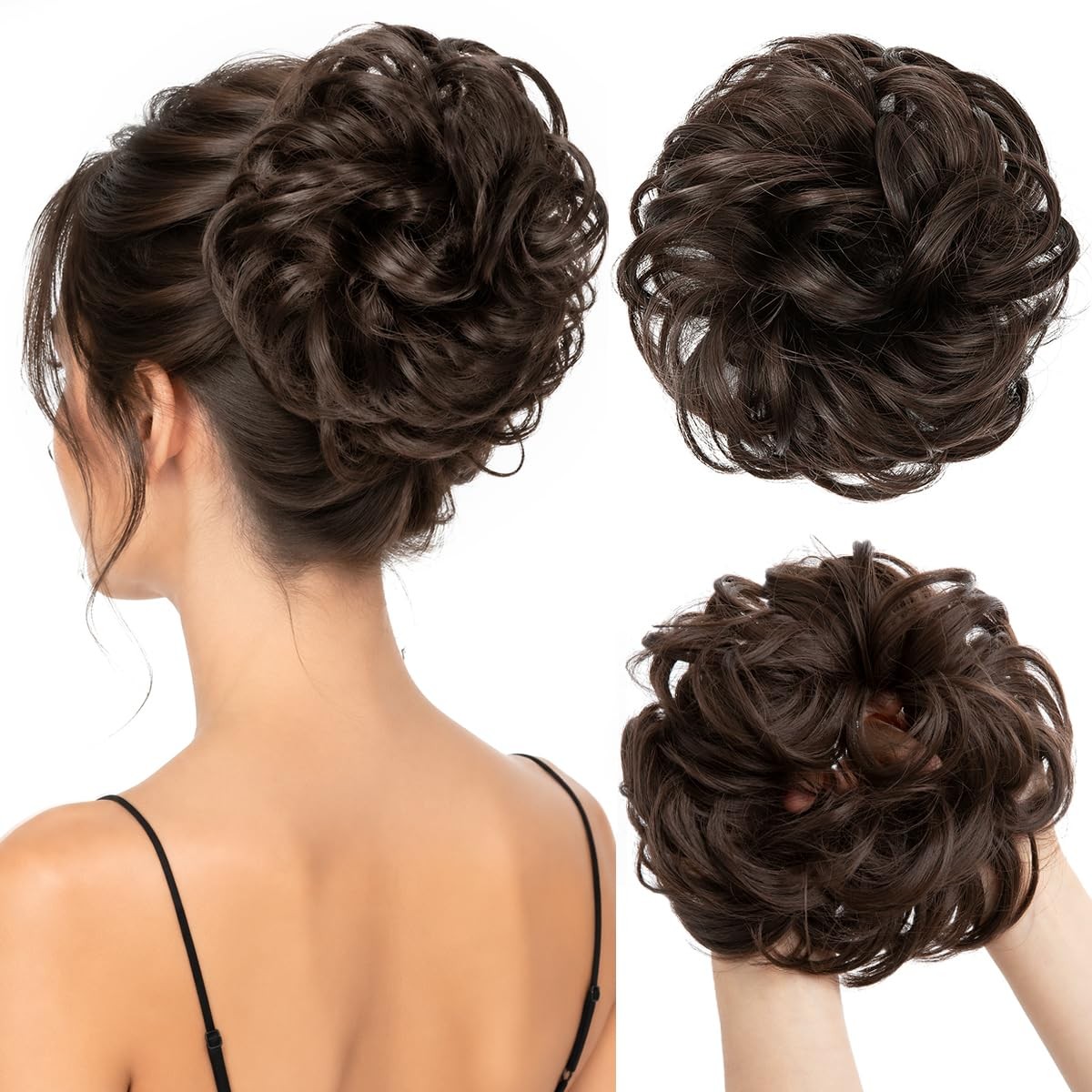 Large Messy Bun Hair Piece Wavy Curly Scrunchies Synthetic Chignon Ponytail H…