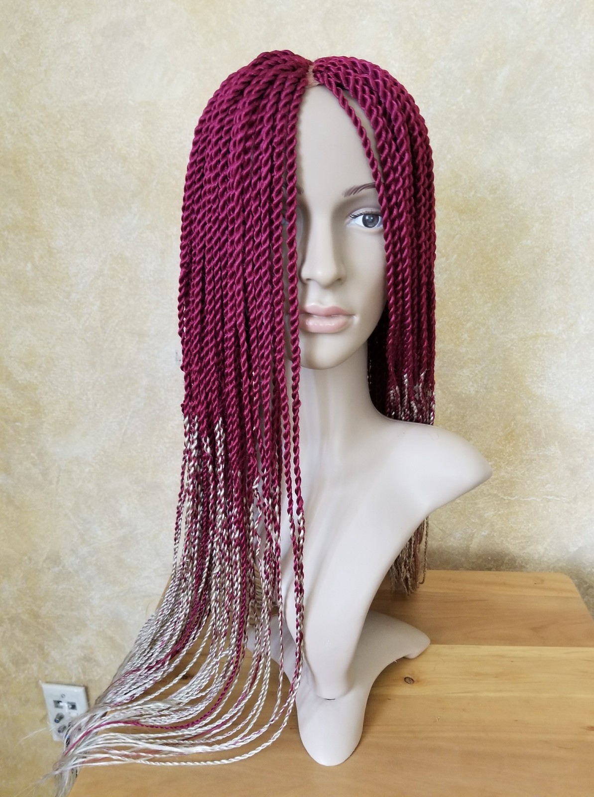 Handmade 22 to 24″ Braid Twist Wig with lace fabric color Red Creme
