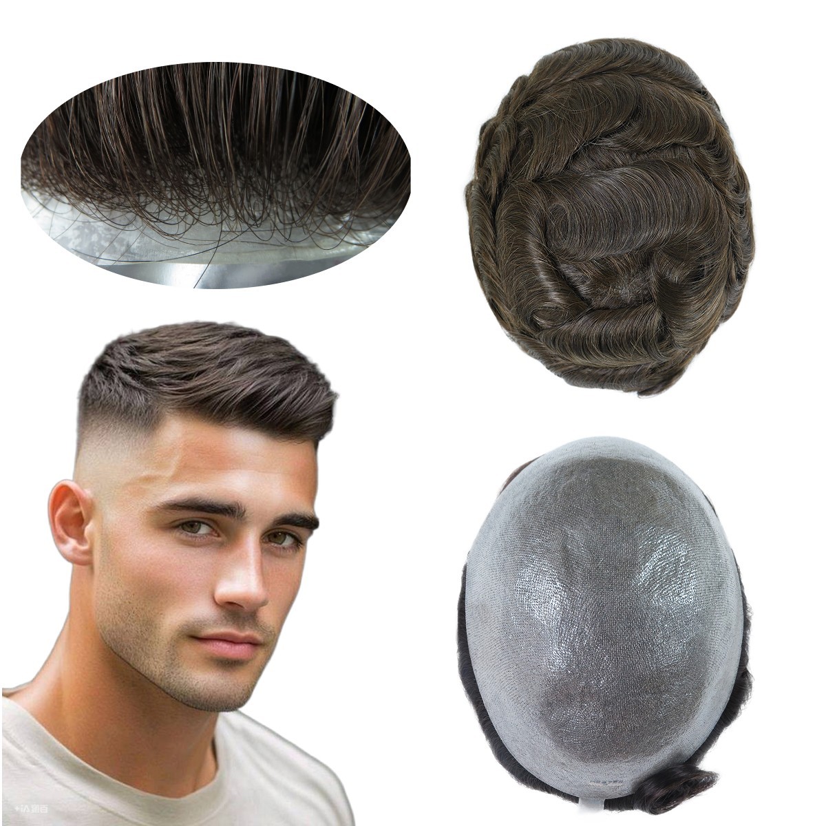 Toupee for Men Human Hair Replacement System 0.05mm Thin Skin BIO Hairpieces #3