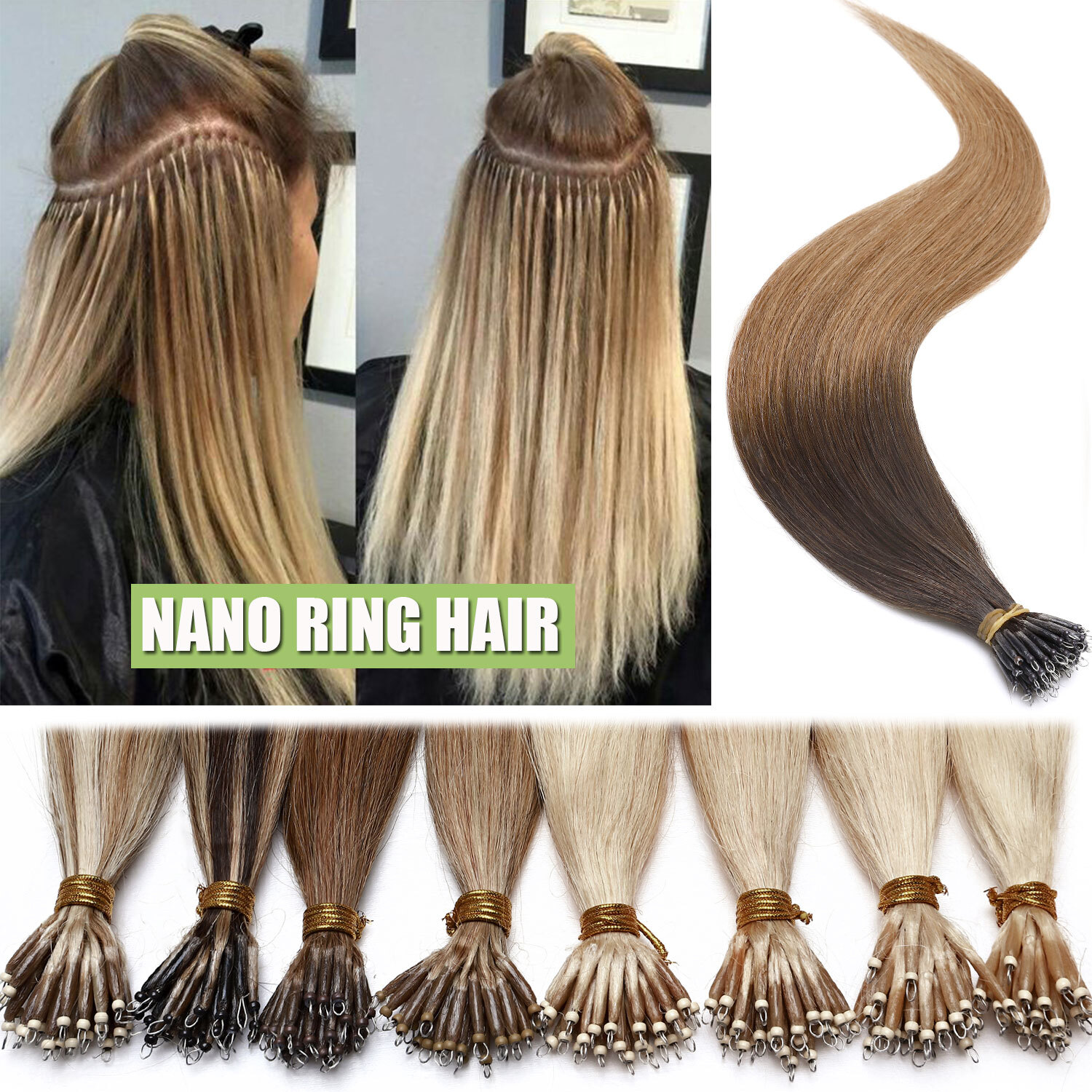 200PCS THICK Nano Ring 100% Remy Human Hair Extensions Micro Loop Bead #Ombre US
