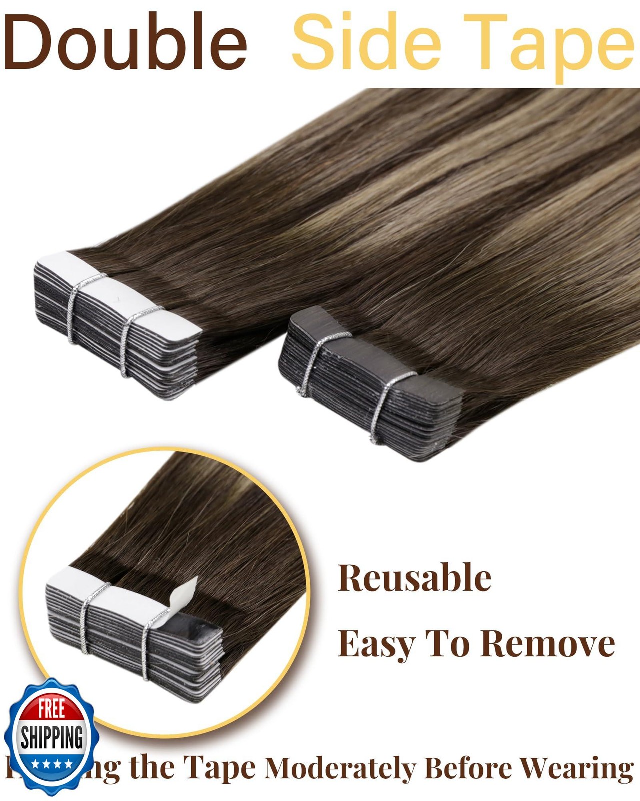 Hetto Tape in Hair Extensions Brown Highlighted with Blonde Human Hair Tape i