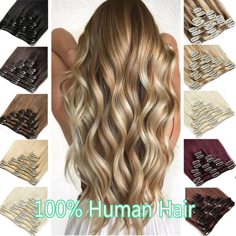 Clip in Hair Extensions Real Human Hair Durable Clip-on Sewn Wefts Hair 8pieces