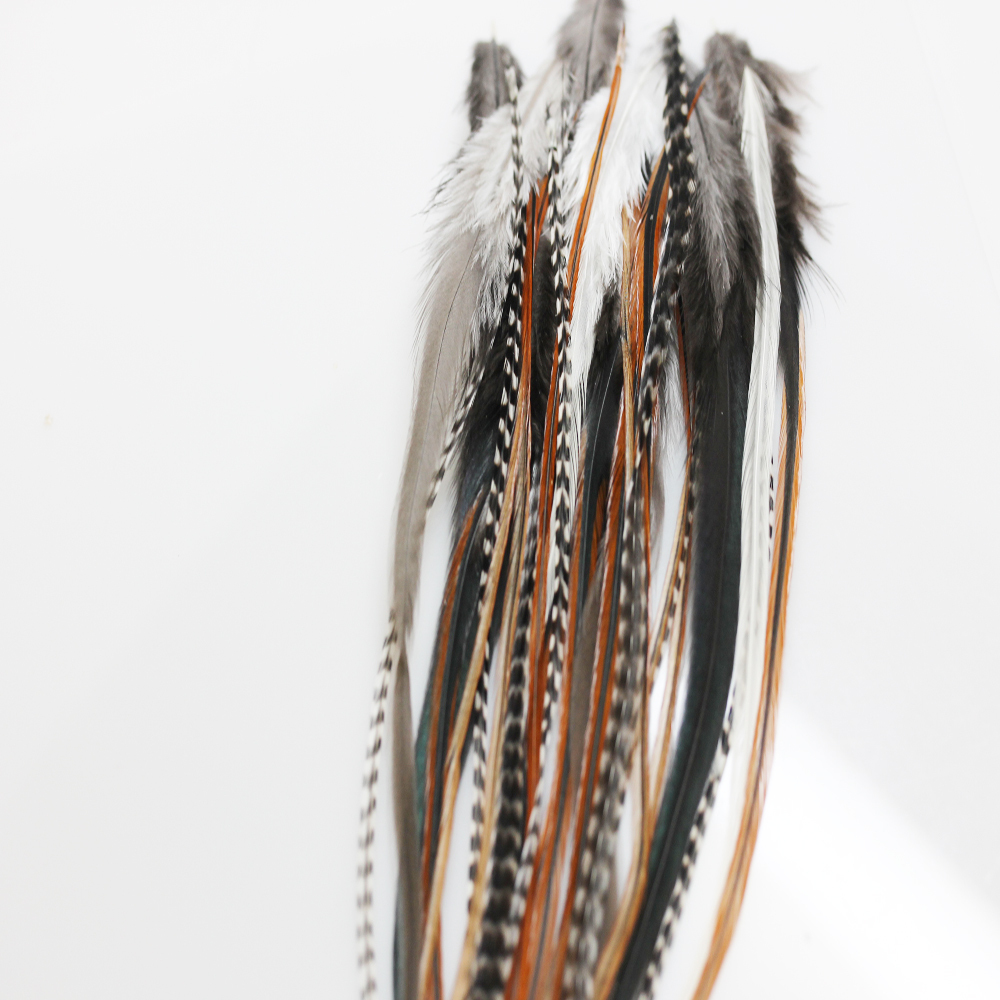 20pc NATURAL MIX 100% WHITING GRIZZLY / wholesale Feather hair extensions SALE:)