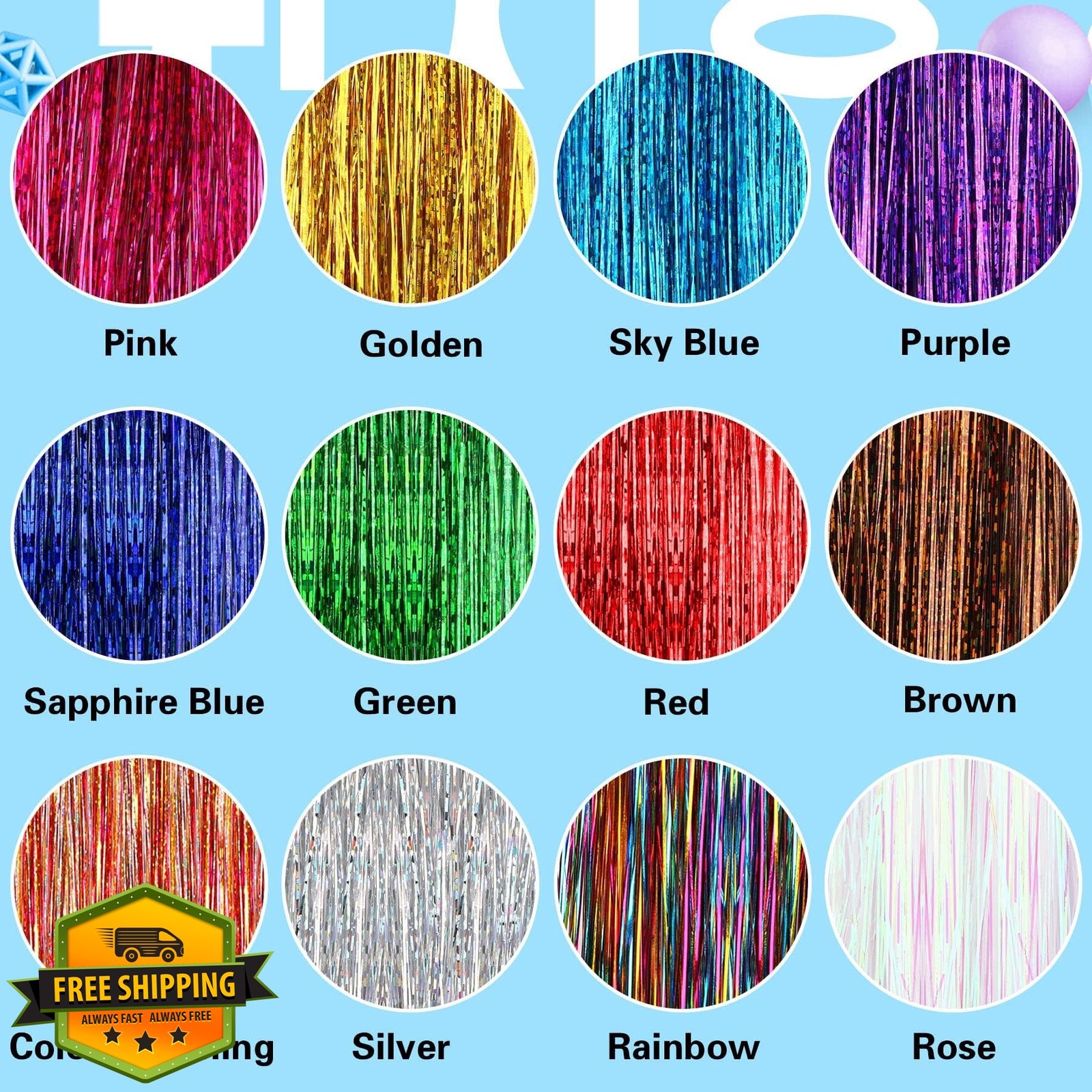 FEBSNOW Tinsel Hair Extensions Multi 12 Colors