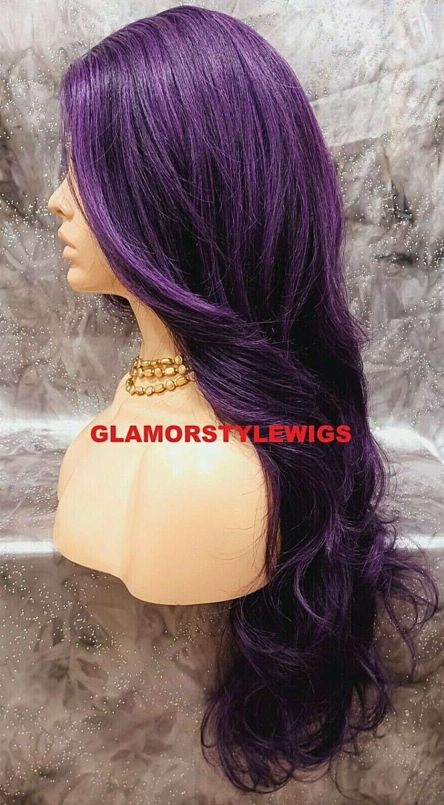 LACE FRONT FULL WIG LONG LAYERED WAVY BLACK PURPLE MIX HEAT OK NWT